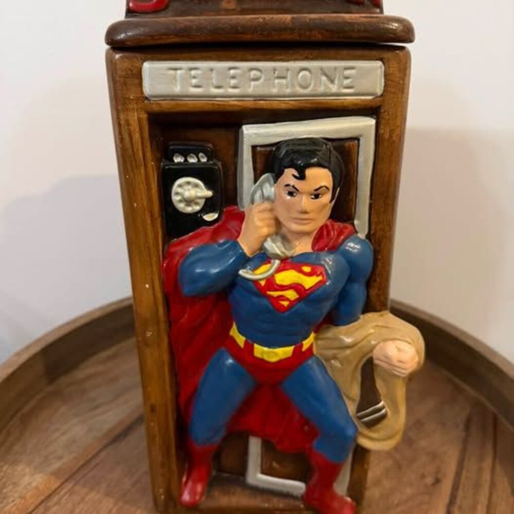 Vintage 1978 DC Comics Superman Telephone Booth Ceramic Cookie Jar